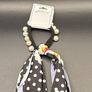 Princess Accessories Pearl Beaded Hair Tie Scarf Black White Polka Dot Floral